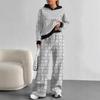 Square Splicing European, American Autumn and Winter Casual Long-sleeved Suit Women's Hooded Sweater Trousers Two-piece Set
