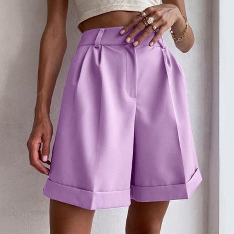 FGHJ Summer Fashion Cool Women Suit Shorts Straight Leg Mid Waist With Zipper Button Pockets Office Ladies Clothes Casual Loose Short Pants