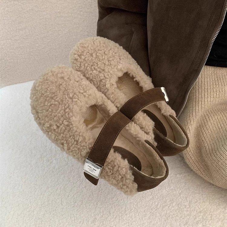 [Youshilai] Retro Light-mouth Fluffy Shoes for Women's 2025 Winter New Fashion Two Wear Soft Soles To Keep Warm and One Pedal