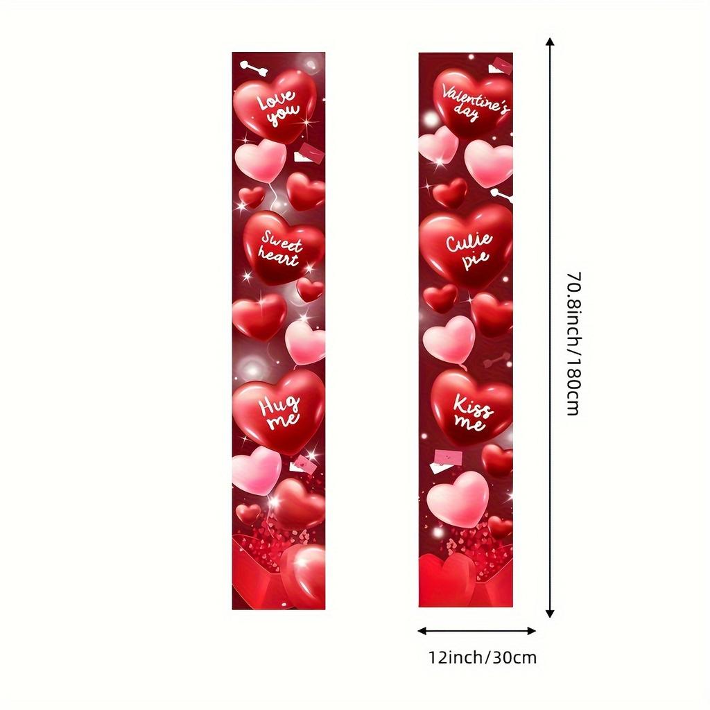 2pcs Valentine'S Day Polyester Porch Banners,12x70.8 Inch Heart & Cupcake Design,Love Hanging Decor for Home,Wedding,Anniversary