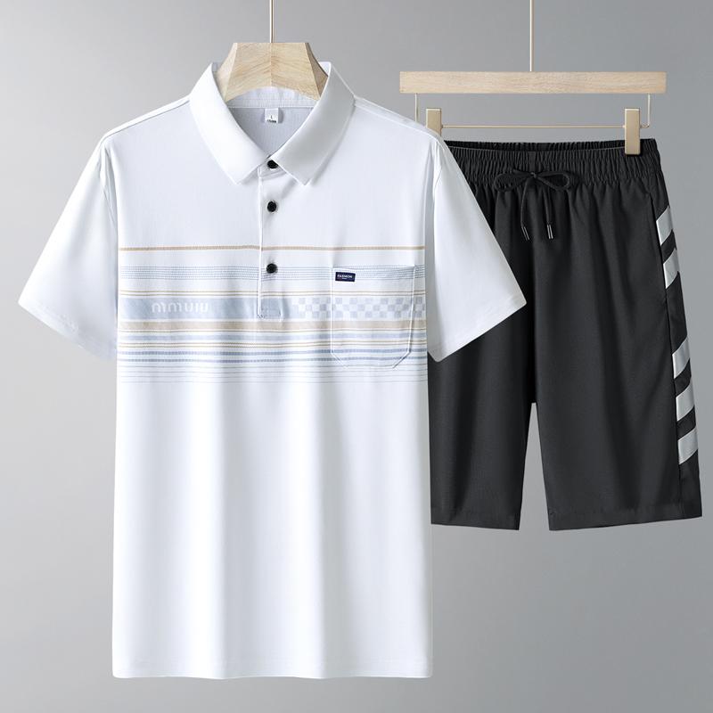 Middle Aged And Elderly Sports Suit Men's Casual Ice Silk Short Sleeved Men's Two-piece Set