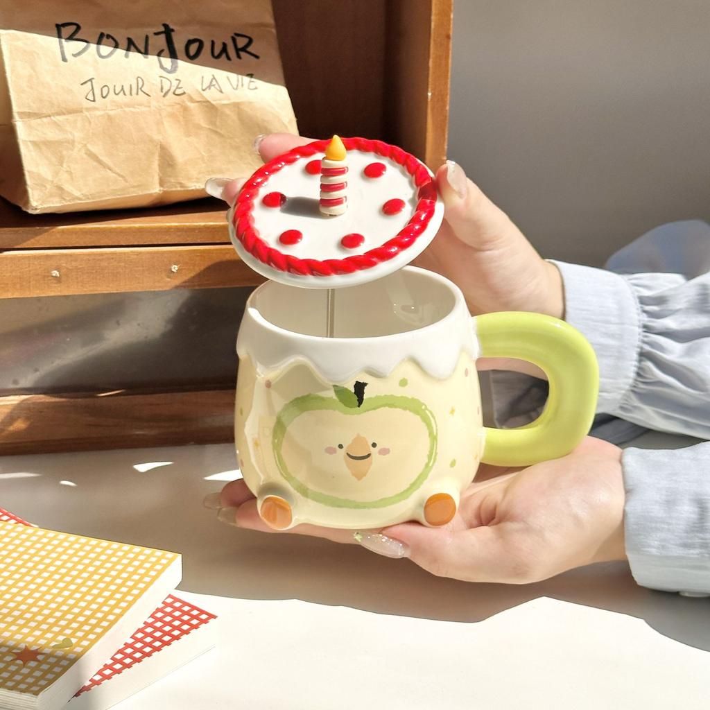 Birthday gift Cute apple cup High value ceramic household water cup Girls birthday gift souvenir gift box