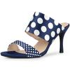 Allegra K Polka Dot Open-Toe Slip-On Stiletto Heel Slide Sandals, Royal Blue, Size 24.0 Cm