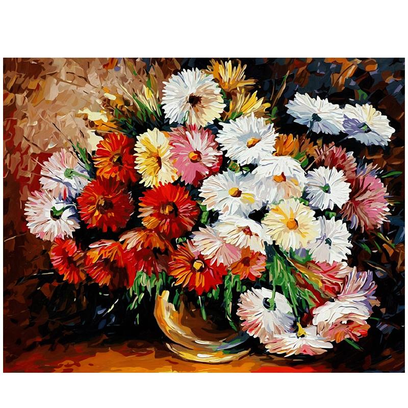 

Картина маслом по номерам своими руками, декор для рукоделия 40x50 см, безрамная, поп-арт, ромашки