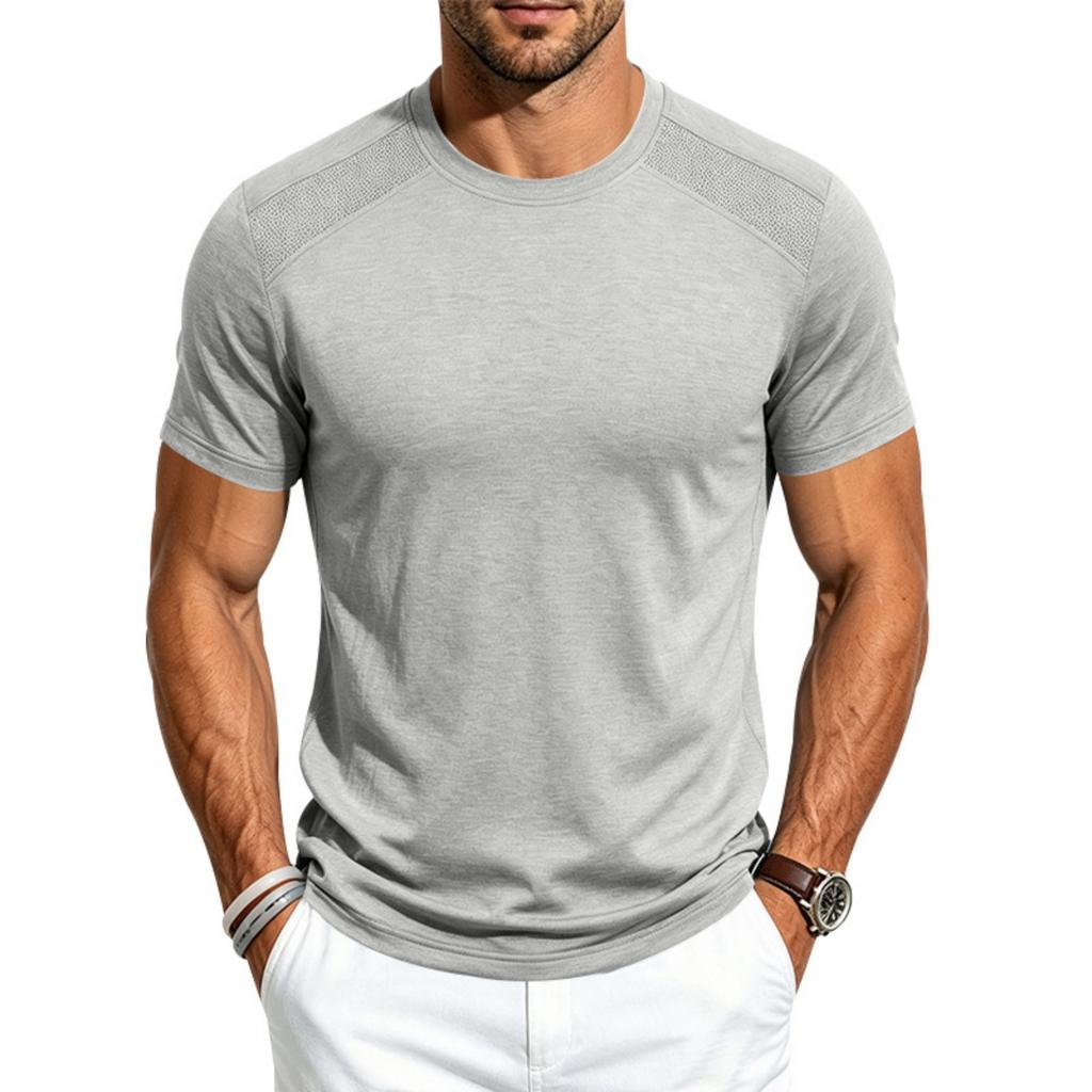 Men's Quick Dry Short Sleeve T-Shirt Athletic Round Neck Cotton Linen Breathable for Gym Running Training