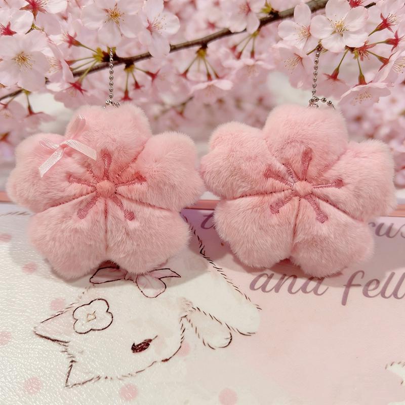2026 New Cherry Blossom Series Plush Doll Pendant Kawaii Pink Flower Car Keychain Gift For Cute Girlfriend Bag Decoration