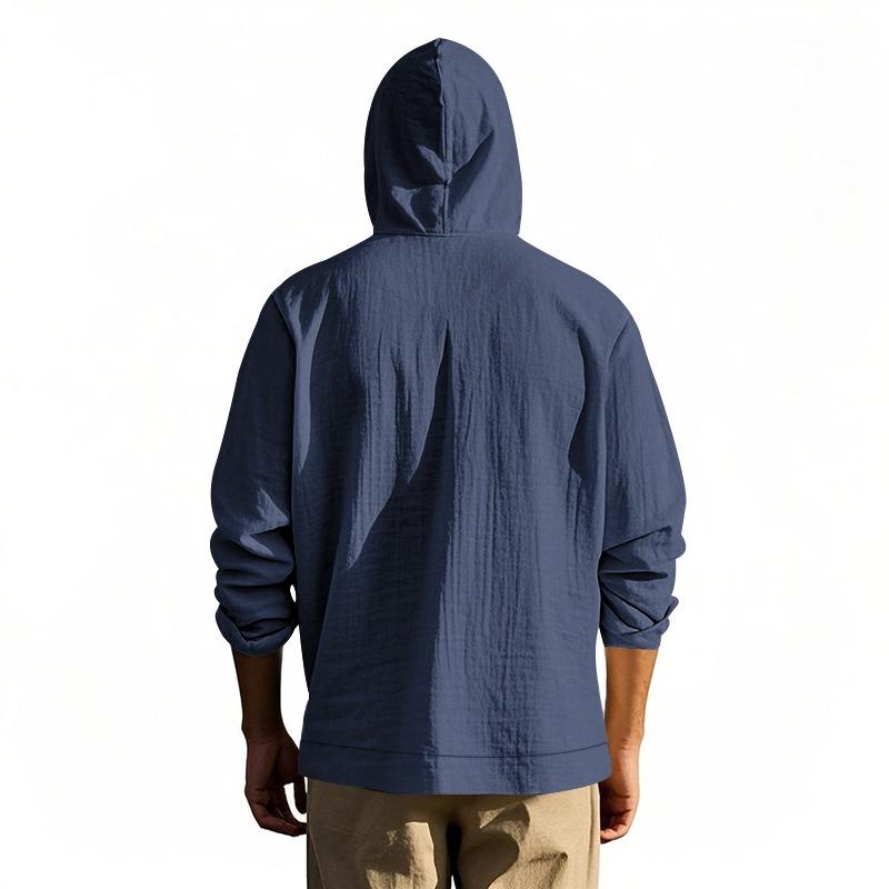 Spring and Summer New Men's Hooded Long-sleeved Shirts with Patch Pockets Casual Outer Tops