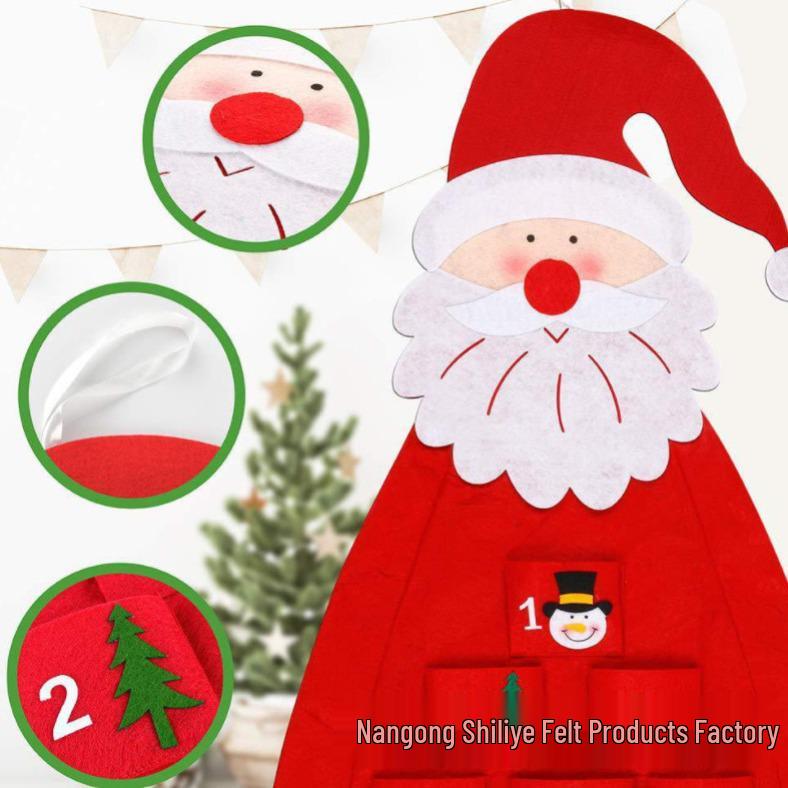 DIY Filz Weihnachtsbaum Adventskalender mit Weihnachtsmann und Ornamenten für Kinder