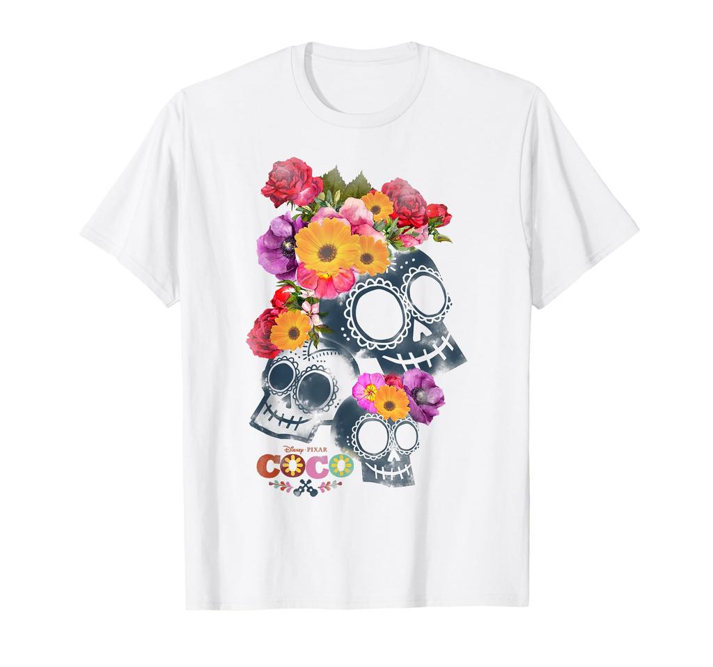 Disney Pixar Coco Calaveras Floral Skull Rainbow Logo T-Shirt