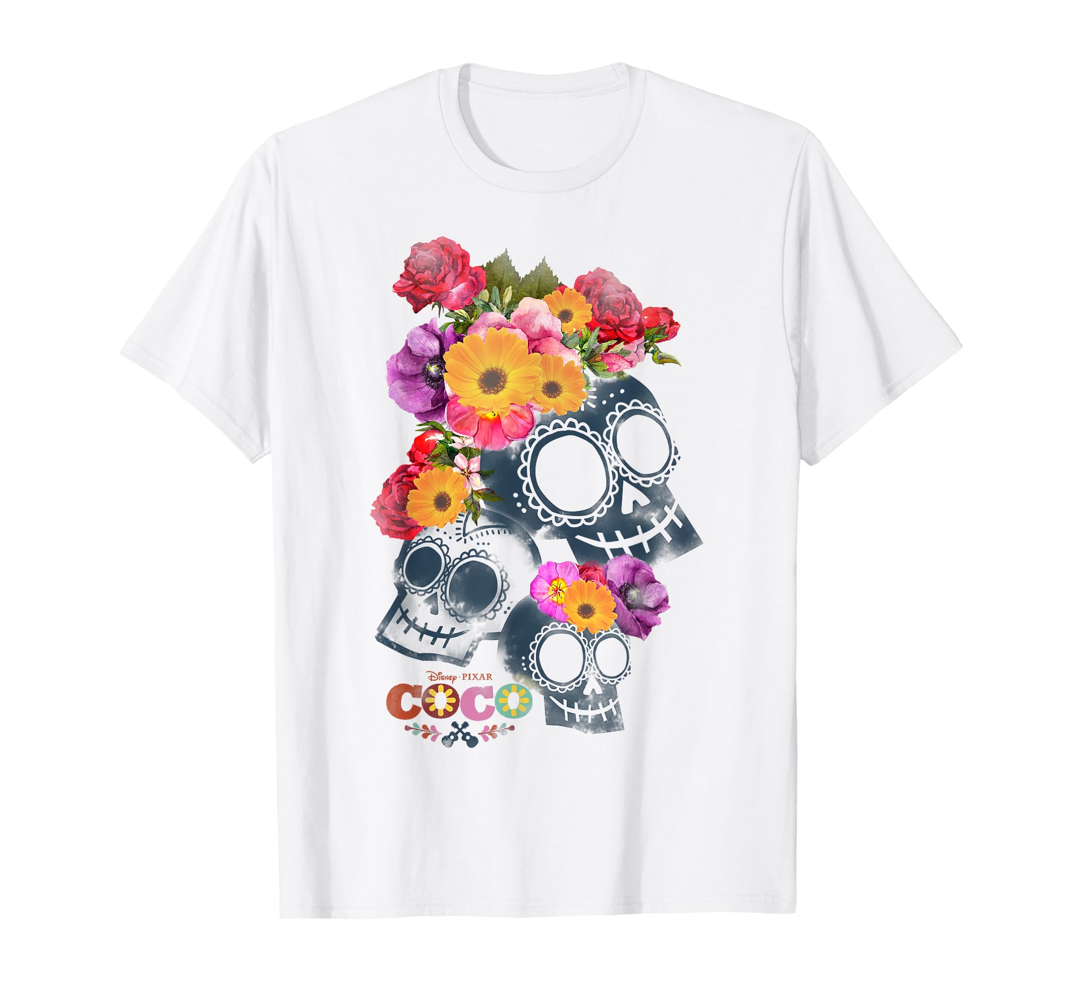 

Disney Pixar Coco Calaveras Floral Skull Rainbow Logo T-Shirt