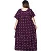 Purple Floral Printed Cotton Night Gown Indian Women Summer Night Wear Nighty
