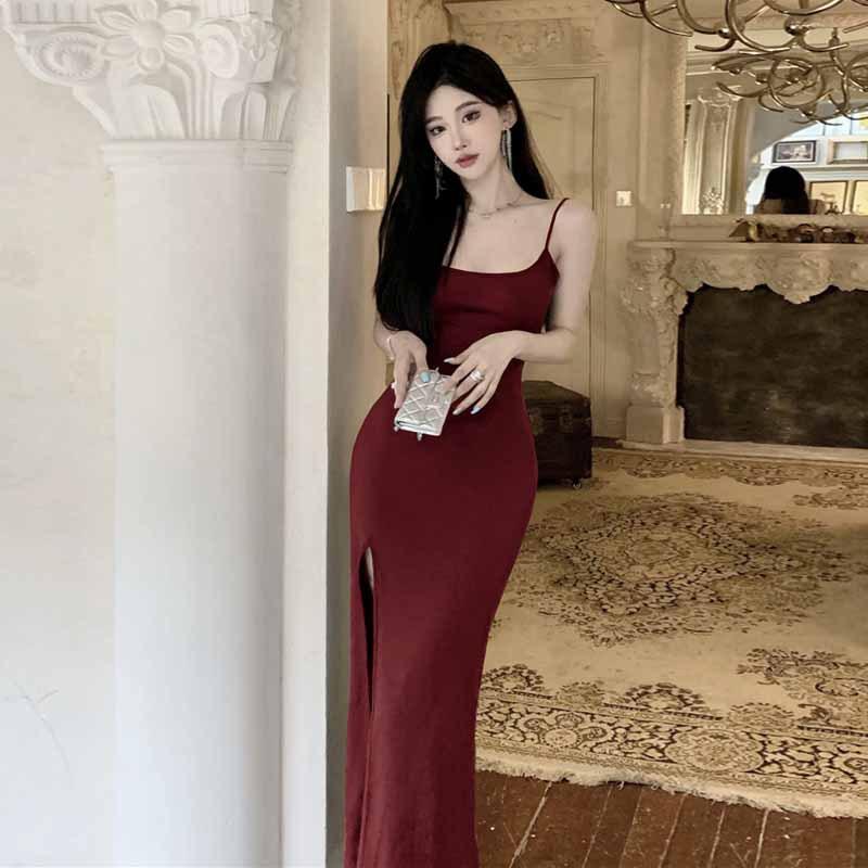 

Женская одежда королевская сестра ветровка назад кружево сращивание разрез платье L бордовый