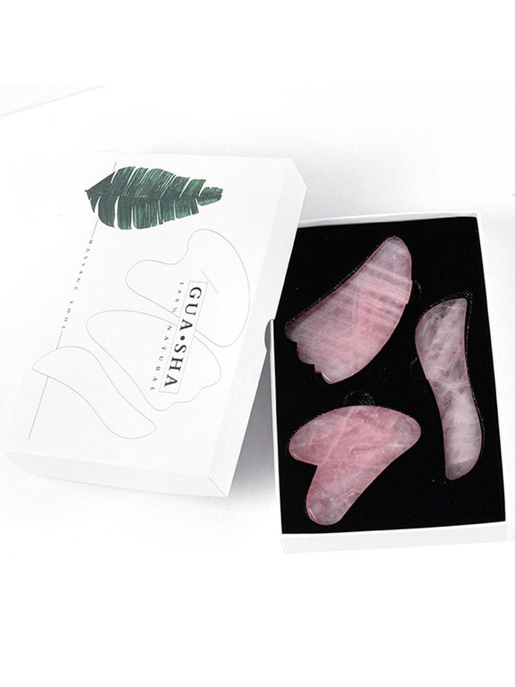 3pcs Natural Rose Quartz Jade Scraping Board Set Facial Anti-Aging Gua Sha Lifting Massage Spa Gouache Scraper Jade Massager