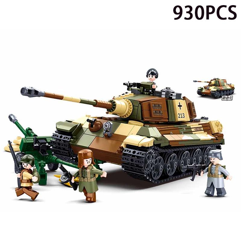 WWII Military Panzerkampfwagen VI Ausf. E Tiger I Tank Fighting Vehicle Soldier Building Blocks Sets Model Dolls Brick Toys Kids