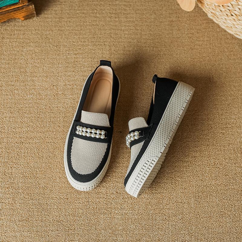 Fisherman Shoes Single Shoes Knitted Knitted Shoes Flying Knitted Flat Bottom Pearl One Pedal Women