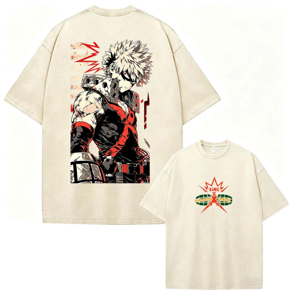Anime My Hero Academia Vintage Washed T Shirts Shoto Todoroki Graphic T-shirt Men's Women Cotton Oversized Short Sleeve T Shirt