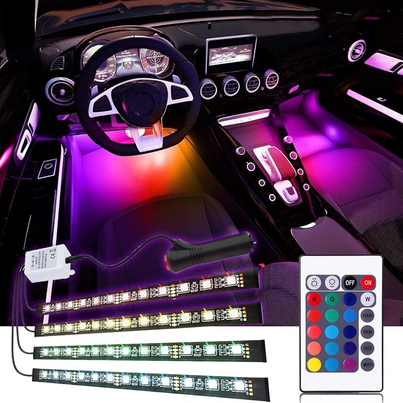 Car LED Strip Light, EJ'S SUPER CAR 4Pcs 36 LED Car Interior Lights Under Dash Lighting Waterproof Kit,Atmosphere Neon Lights Strip For Car,DC