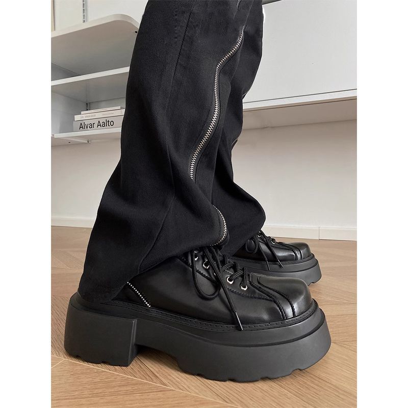 

platform cleanfit spring men s heightened 7CM casual leather British style Korean version leather Derby shoes 45 чёрный