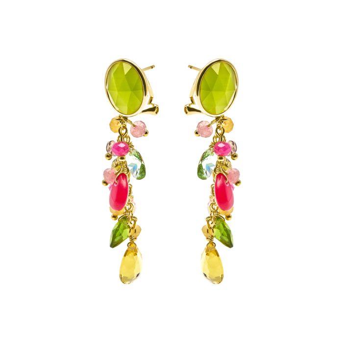 Boucles d'oreilles - LUXENTER - Urilys - Argent 925 - Or jaune 18k - Œil de chat vert