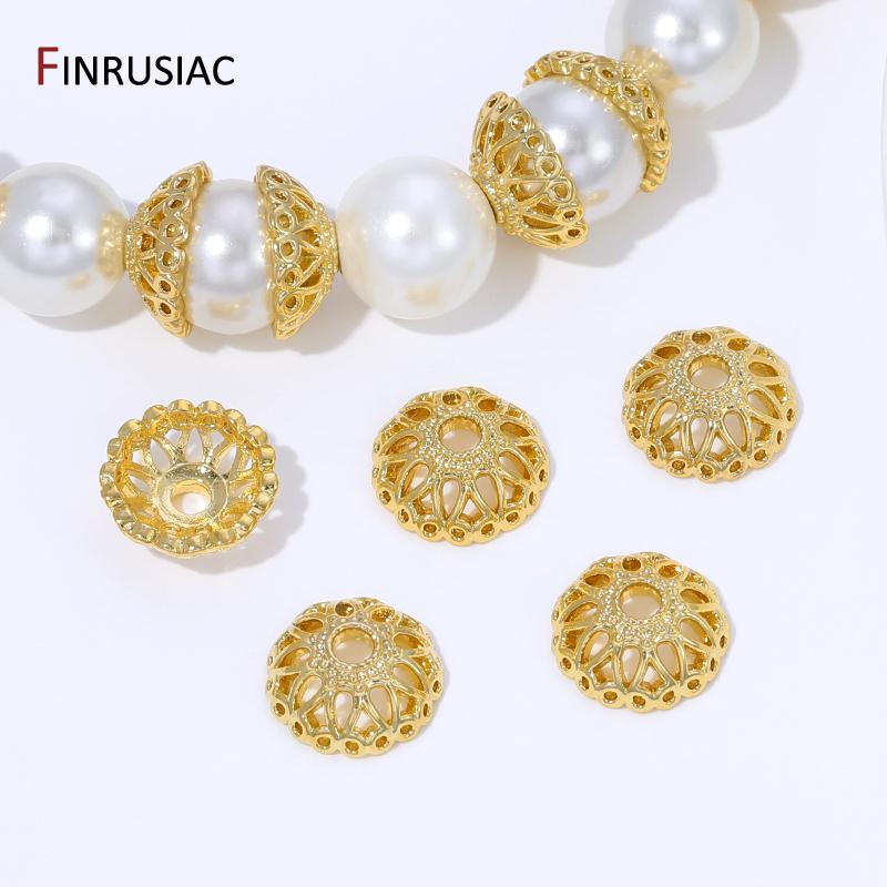 18K Gold Plated Brass 9mm Flower Bead Caps For Jewelry,Caps For Beads,Hollow Round Bead End Caps For DIY Needlework Accessories