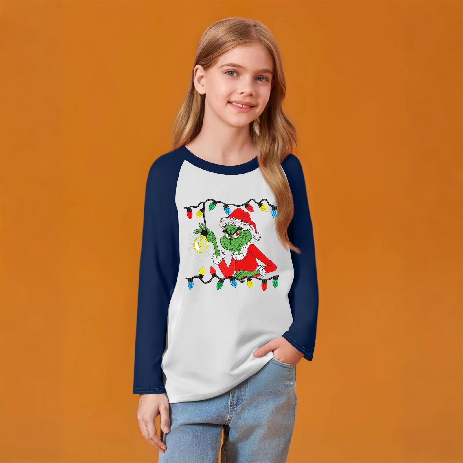 

Детский модный удобный пуловер с рождественским принтом на шее, топ с длинным рукавом 120 тёмно-синий