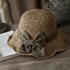 Straw Hat Hand-Knitted Natural Straw Wide Brim UV Protection Foldable Hat Bow Decor Portable Beach Sun Hat
