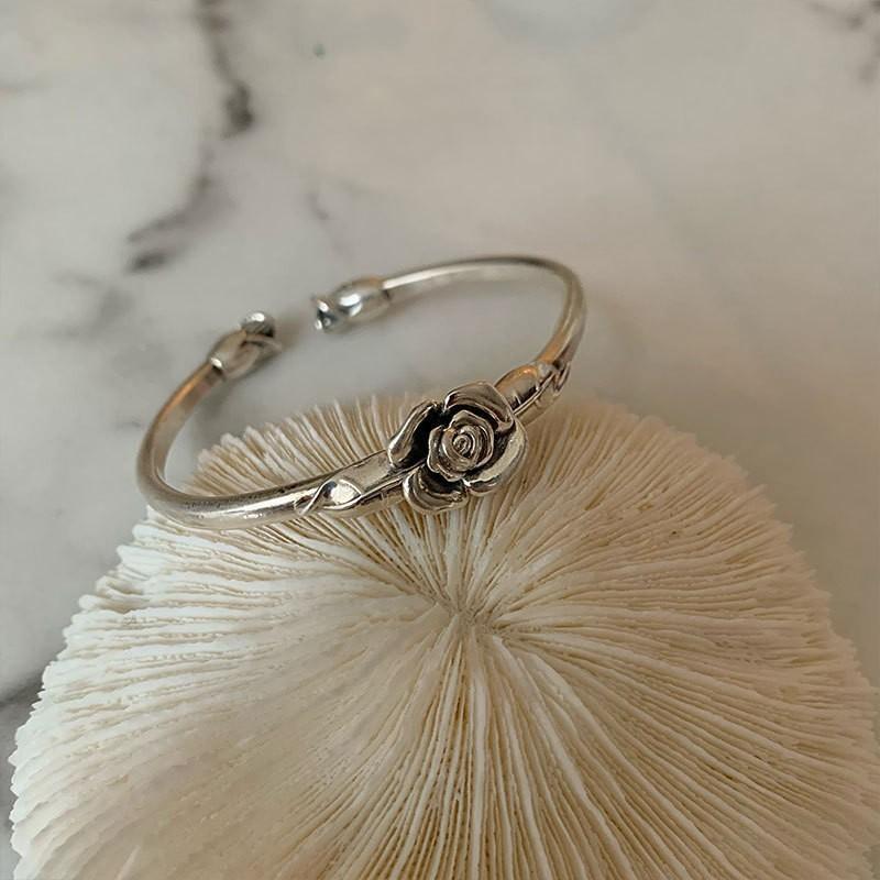 Braccialetto d'Argento Thailandese da Donna Vintage Geometrico Cuore Amore Fortunato Punk Gioielli 2023 Nuovo
