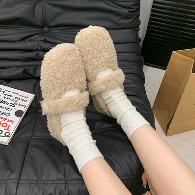 Damen Ballerinas mit Fellfutter Schlichte Runde Zehenpartie Zum Hineinschlüpfen Schuhe Komfortabel Warm Baumwolle Outdoorschuhe Für Herbst Winter