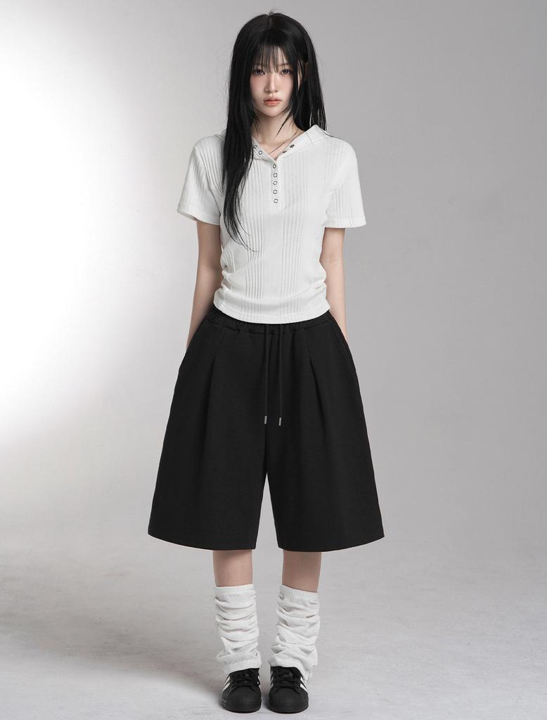 Lupeu Double Star Applique Bermuda Pants Black