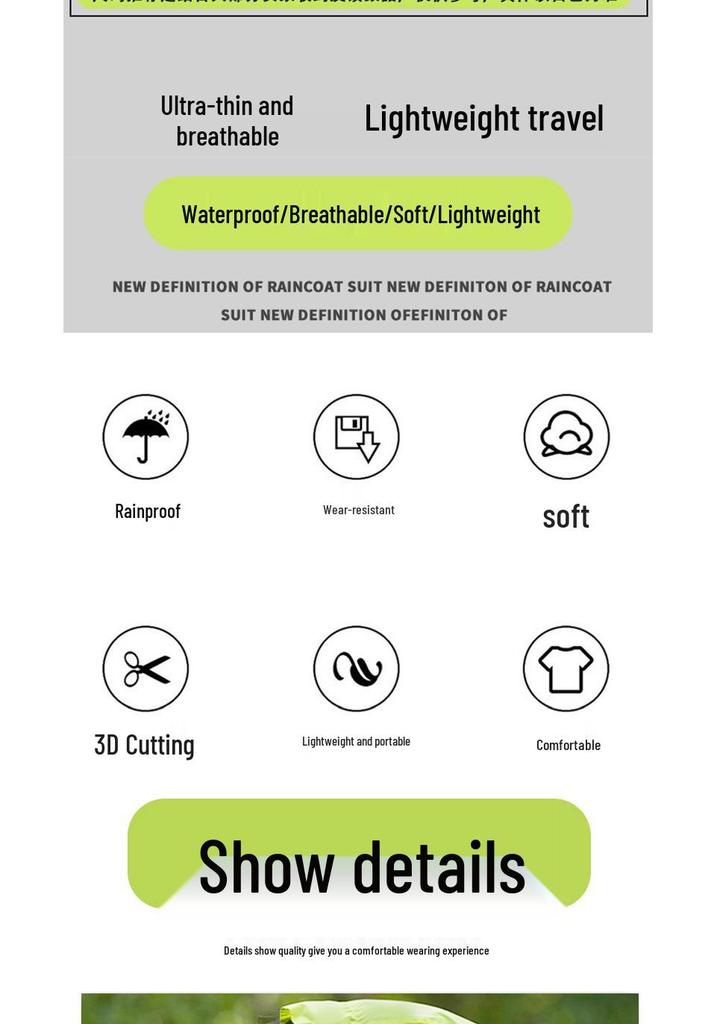 Men's Ultra-thin Raincoat and Pants Set: Anti-heavy Rain, Lightweight, Portable, Breathable for Outdoor Riders