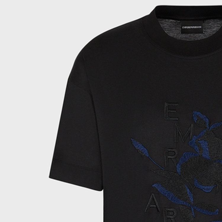 Emporio Armani Ss23 Letter Print Round Neck Short Sleeve T-Shirt Men Tops Black 3R1TBC-1JUVZ1-0999