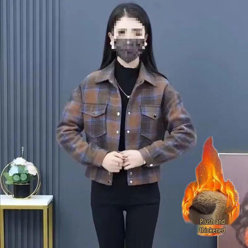 

Upgraded Velvet Warm Plaid Shirt: Plus Size, Korean Style, Loose Fit, Versatile Autumn/Winter Jacket 2X Large