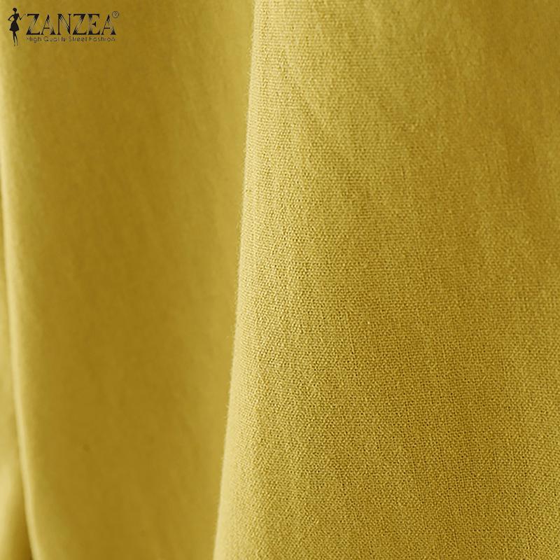 ZANZEA Women Casual Turn Down Collar Loose 3/4 Sleeve Cotton Blouse