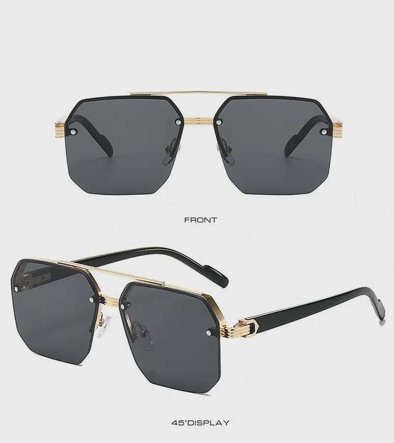 2025 Trendy Double Beam Square Pilot Sunglasses - Unisex European & American Half Frame Style