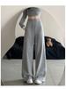 Women's Black High-Waist Wide-Leg Sweatpants - Loose, Comfortable, Floor-Length, Summer Casual
