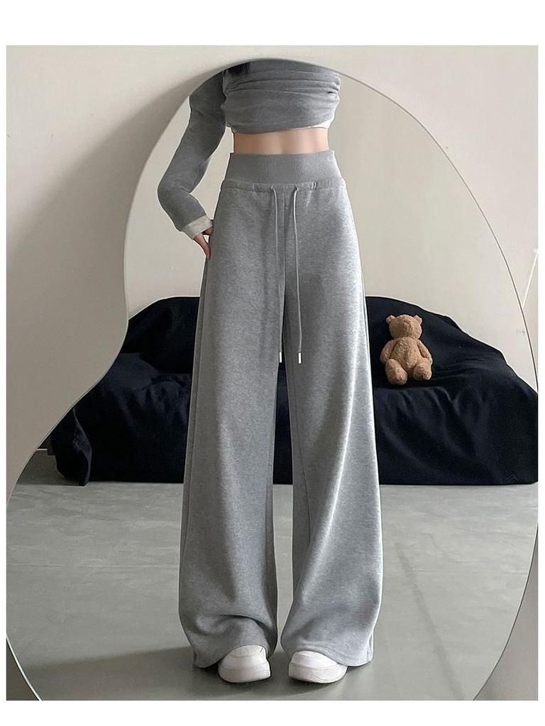 Women's Black High-Waist Wide-Leg Sweatpants - Loose, Comfortable, Floor-Length, Summer Casual