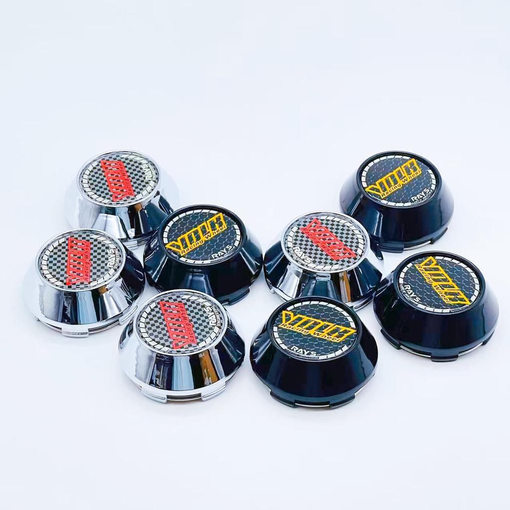 4PCS JDM Sport Rim Cap Clip 60mm 64mm 65mm 68mm 69mm VOLK RAYS Emblem Sticker Wheel Center Hub Caps Car Cover Cap Black & Silver