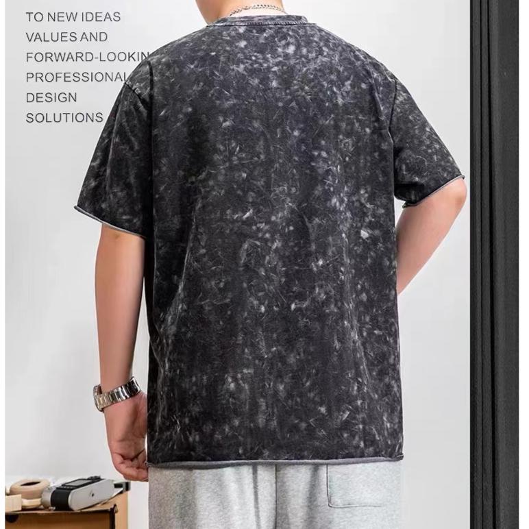 American Heavyweight Soft Athletic Casual Peplum Stretch Fit Wrinkle Loose Men's Fashion Short Sleeve Top Comfortable T Shirt