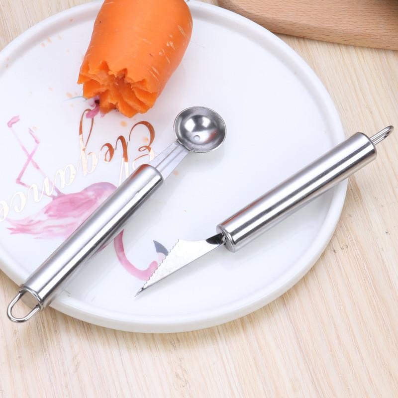 

2pcs Fruit Ball Spoon And Fruit Carving Knife Creative Stainless Steel Fruit Spoon Used for Diy Fruit Salad Ice Cream Decoration