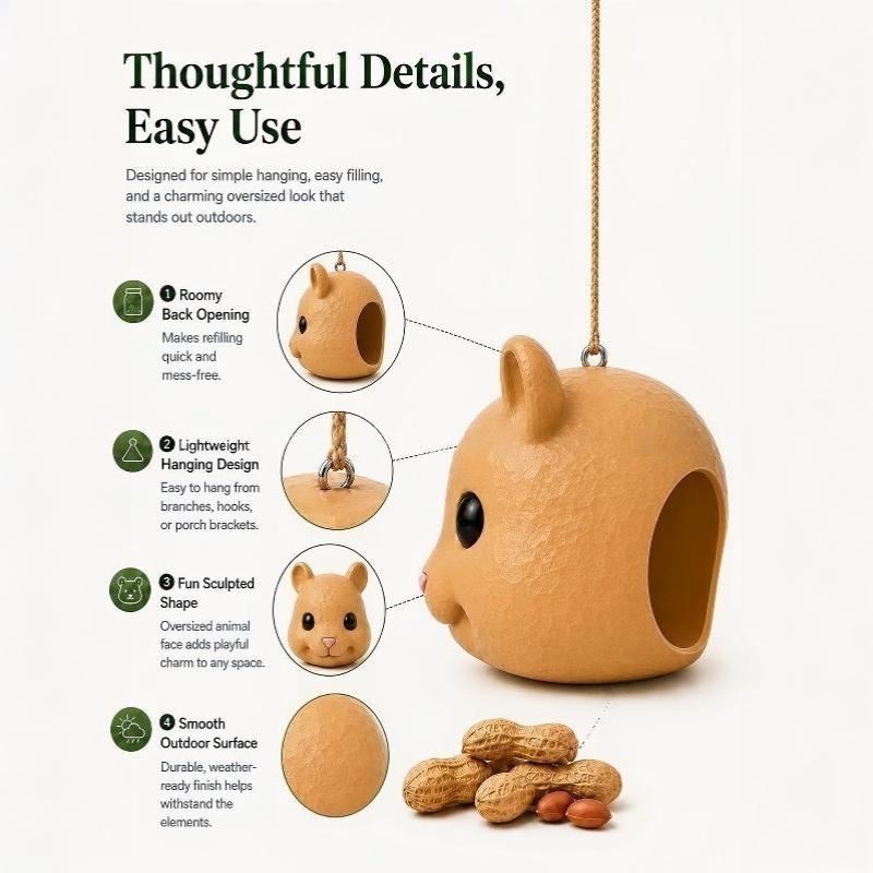 3D Printed Cute Squirrel Head Feeder Fun Animal Face Hanging Pendant Feeder Outdoor Garden For Home Decoration Gifts
