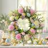 Easter Spring Wreath 15.75inch Colorful Eggs & Daisies Garland Artificial Floral Wreath for Front Door Porch Home Outdoor Decor
