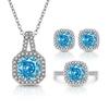 925 Sterling Silver Crystal Zircon Rose Cut Princess Square Bag Ring Earrings Pendant Necklace Set Birthday Anniversary Gift