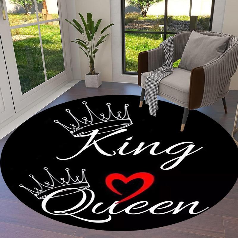 1pc King and Queen Crowns Round carpet, Made of Polyester,Office Chairs, Living Rooms, Or Bedrooms, a Cool Rug for The Living Room.ydt26043