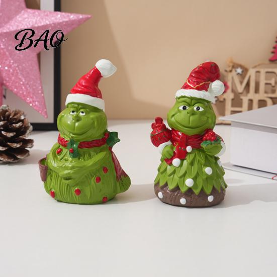 Decorative Resin Crafts Christmas Green Monsters Ornament with Santa Hat And Scarf, Frog Party Supplies Figurine for Home Decoration, Outdoor