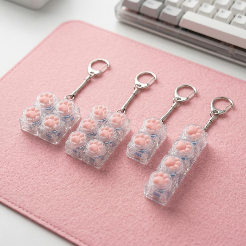 Cute Cat Claw Silicone Keyboard Button Fidget Toy Transparent Crystal Keycap Keychain Portable Anti-Stress Finger Relax Decompre