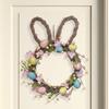 16 Inch Easter Bunny Wreath for Front Door Artificial Floral Wreath with Eggs and Flowers for Easter Decorations