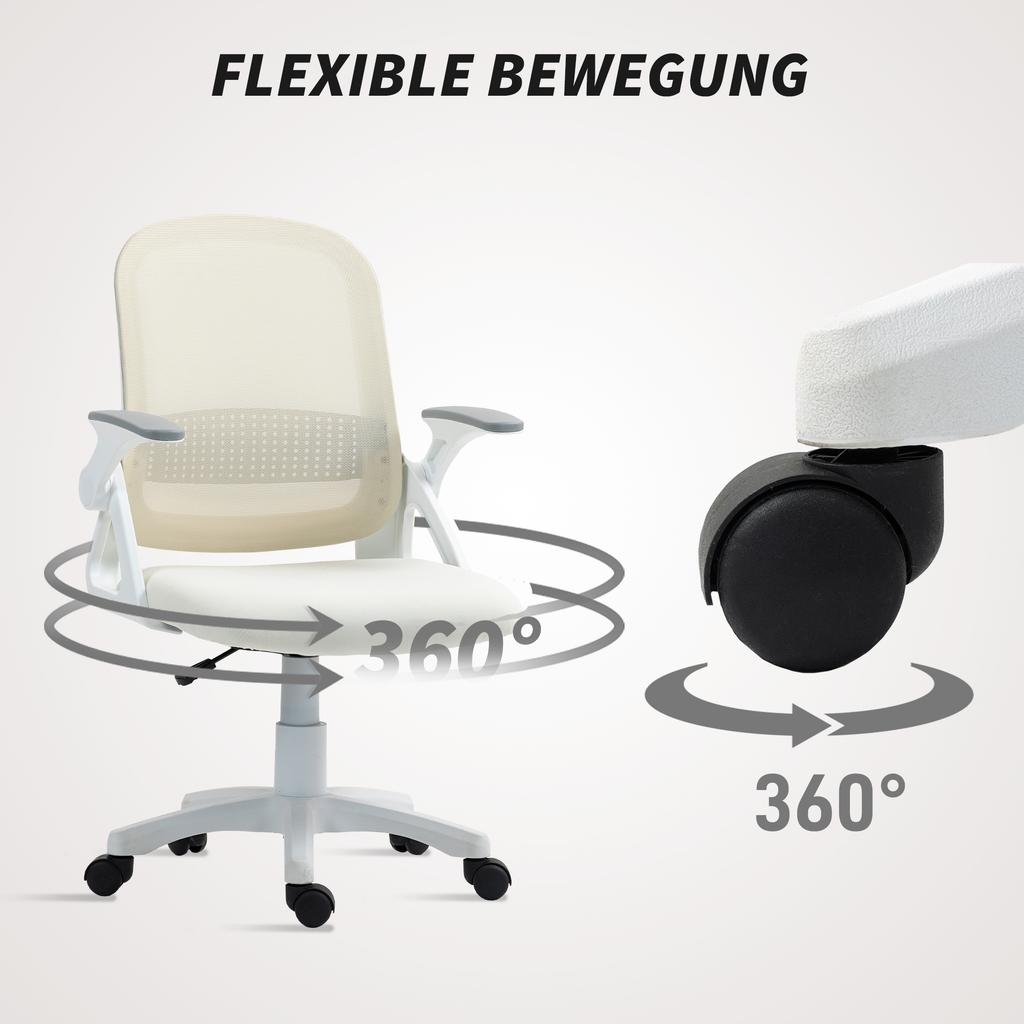 Breathable Mesh Office Chair, Ergonomic Swivel Chair with Folding Armrests and Lumbar Support, White