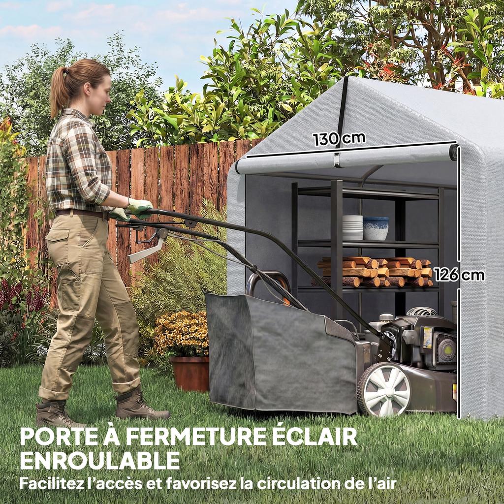 Tenda Deposito Impermeabile per Giardino, Riparo per Moto con Porta Arrotolabile, per Bici Moto 162 x 221.5 x 163 cm, Grigio Chiaro
