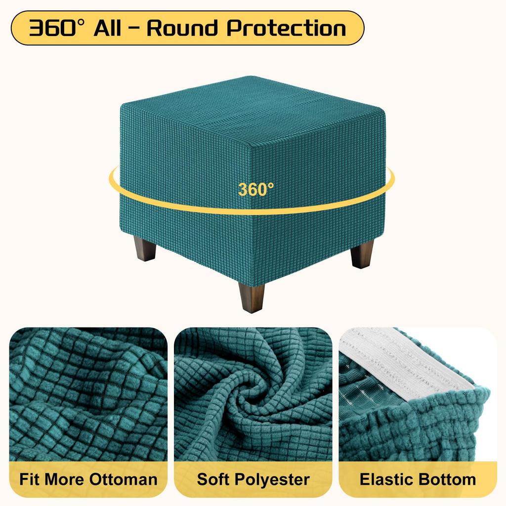 uxcell Square Jacquard Ottoman Slipcover with Elastic Stretch Footrest Stool Cover for Living Room Furniture Protector Small Bottom, (Cyan, Size)