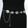 Bohemian Retro Turquoise Carved Metal Chain Waist Belt